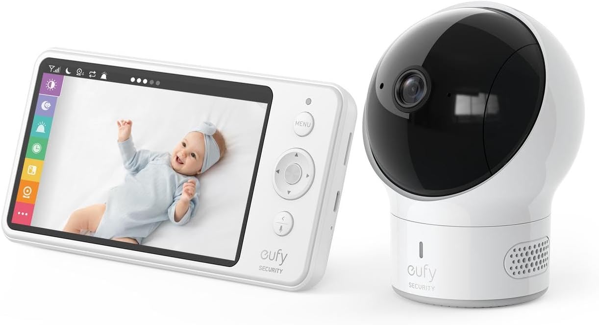 eufy Security Spaceview Video Baby Monitor E110 with Camera and Audio, Security Camera, 720p HD Resolution, Night Vision, 5" Display, 110° Wide-Angle Lens Included, Lullaby Player, Sound Alert