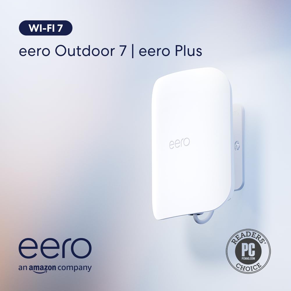 Amazon eero Outdoor 7 dual-band mesh wifi router (newest model), Weatherproof rating of IP66, Coverage up to 15,000 sq. ft. outdoors, 1-pack, Includes 30W PoE+ adapter