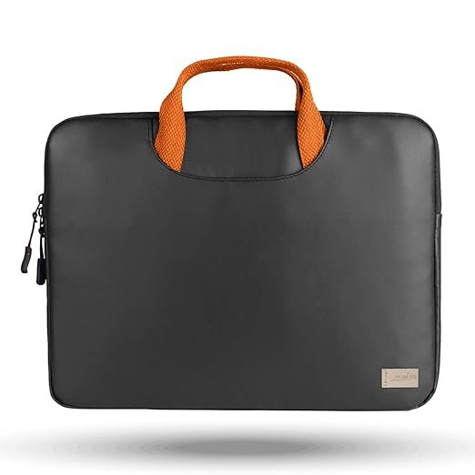 AirCase Laptop Sleeve Bag with Handle for 15.1"  MacBook/Laptop, 2 Zippered Pockets, Premium Vegan Leather Cover, Wrinklefree, Waterproof, 360° Padded Protection, for Men &amp; Women-Black