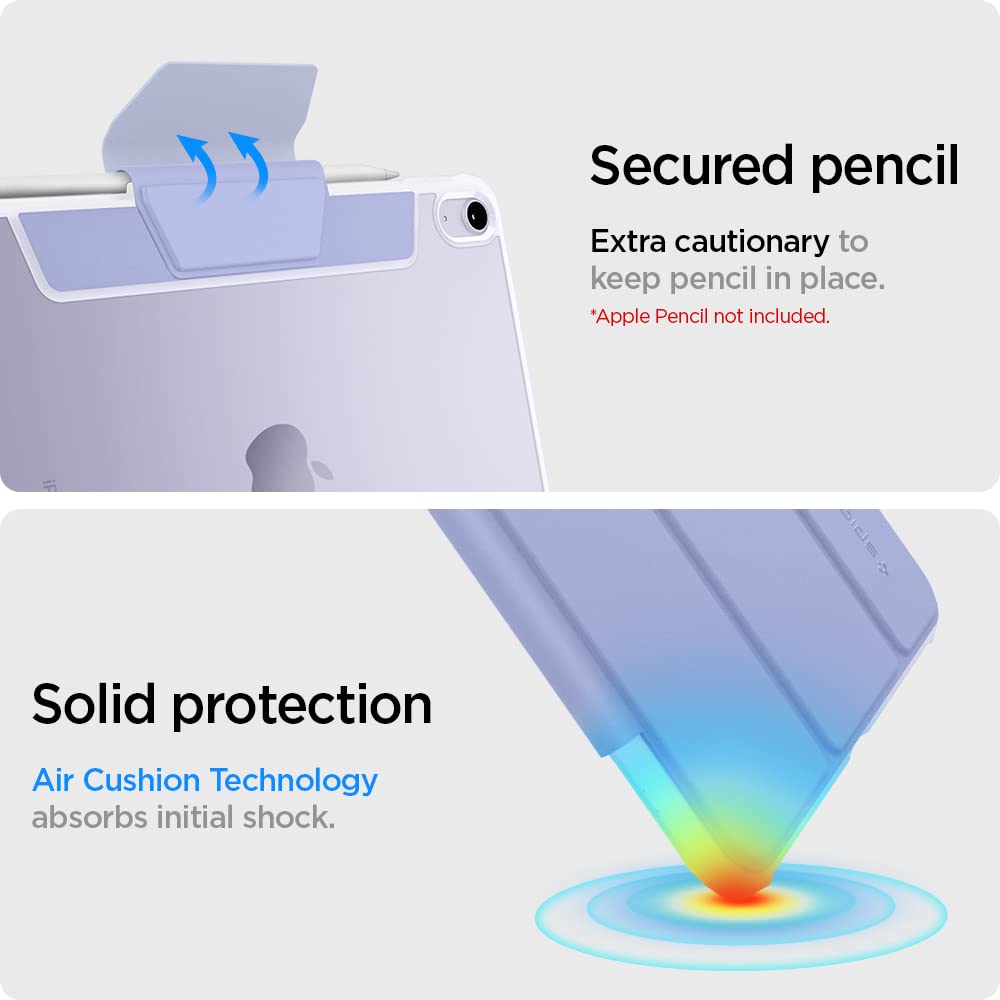 Spigen for iPad Air 11 Inch Case M4/M3/M2(2026/2025/2024), iPad 10.9 Inch 5th/4th Gen Cover(2022/2020), Ultra Hybrid Pro, Full Cover Folio Case with Pencil Holder, Trifold Stand - Lavender