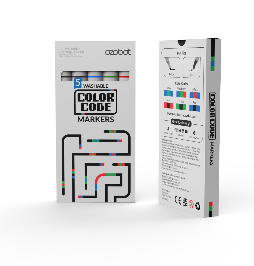 Ozobot Evo Entry Kit: Interactive STEM Coding Robot for Kids Ages 5+, Screen-Free Learning with Color Code Markers, Blockly Programming, Includes Charging Cable & Protective Case, Educator Approved