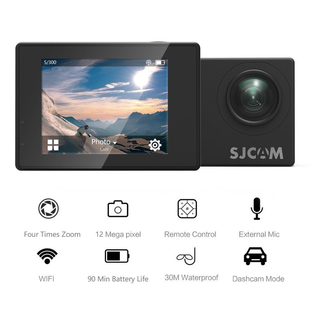SJCAM SJ4000 WiFi 12MP Optical Full HD WiFi Sports Action Camera 170°Wide FOV 30M Waterproof DV Camcorder, Black