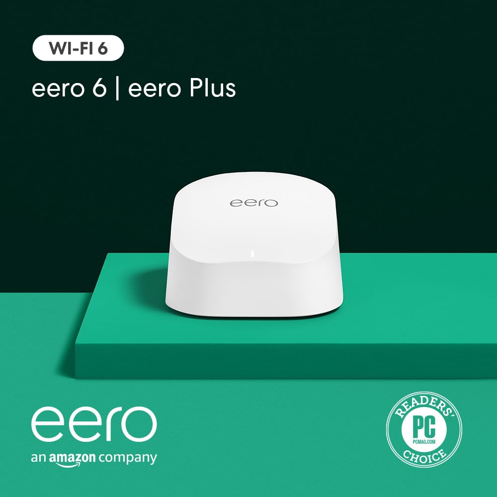 Amazon eero 6 mesh wifi system - Supports internet plans up to 500 Mbps, Coverage up to 4,500 sq. ft., Connect 75+ devices, 3-pack (1 router + 2 extenders)