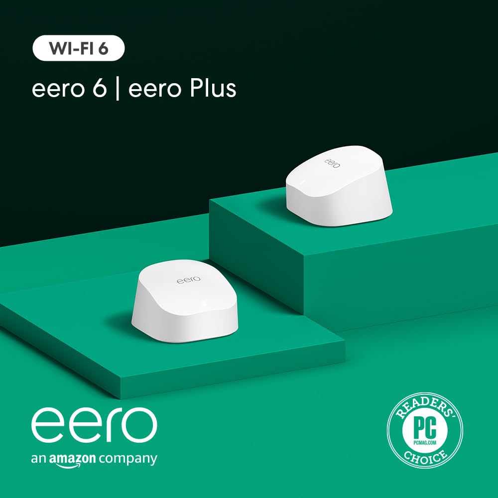 Amazon eero 6 mesh wifi system - Supports internet plans up to 500 Mbps, Coverage up to 4,500 sq. ft., Connect 75+ devices, 3-pack (1 router + 2 extenders)