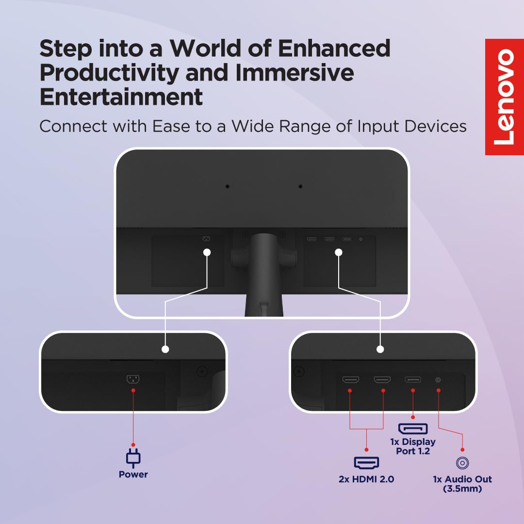 Lenovo D-Series 32 Inch (80Cm), LCD 3840X2160 Pixels 4K Monitor | 60Hz, 72% NTSC, 4Ms, 2Xhdmi 2.0, DP 1.2, Tilt Stand, VESA Mount: for Home & Office Use, 3 Year Warranty, Black, D32U-40