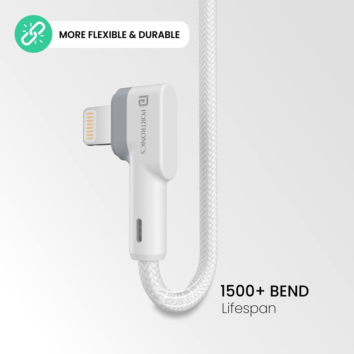 Portronics Konnect L 20W PD Quick Charge Type-C to 8-Pin USB Mobile Charging Cable, 1.2M, Tangle Resistant, Fast Data Sync(White)