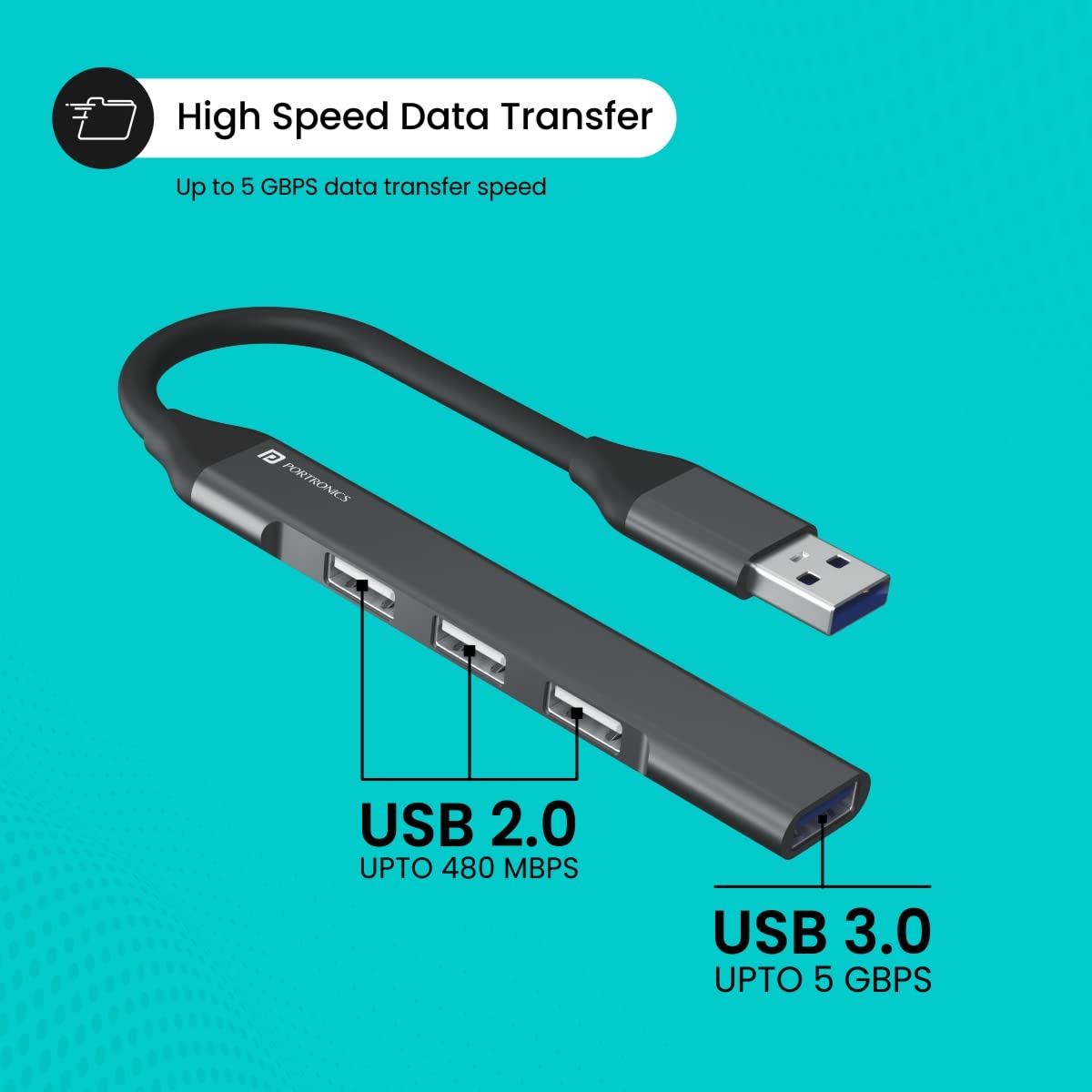 Portronics Mport 31 USB Hub Dock (4-in-1), Multiport Adapter with 1 x USB 3.0 & 3 x USB 2.0 Ports, up to 5 Gbps High Speed Data Transfer for Laptop/PC (Grey)
