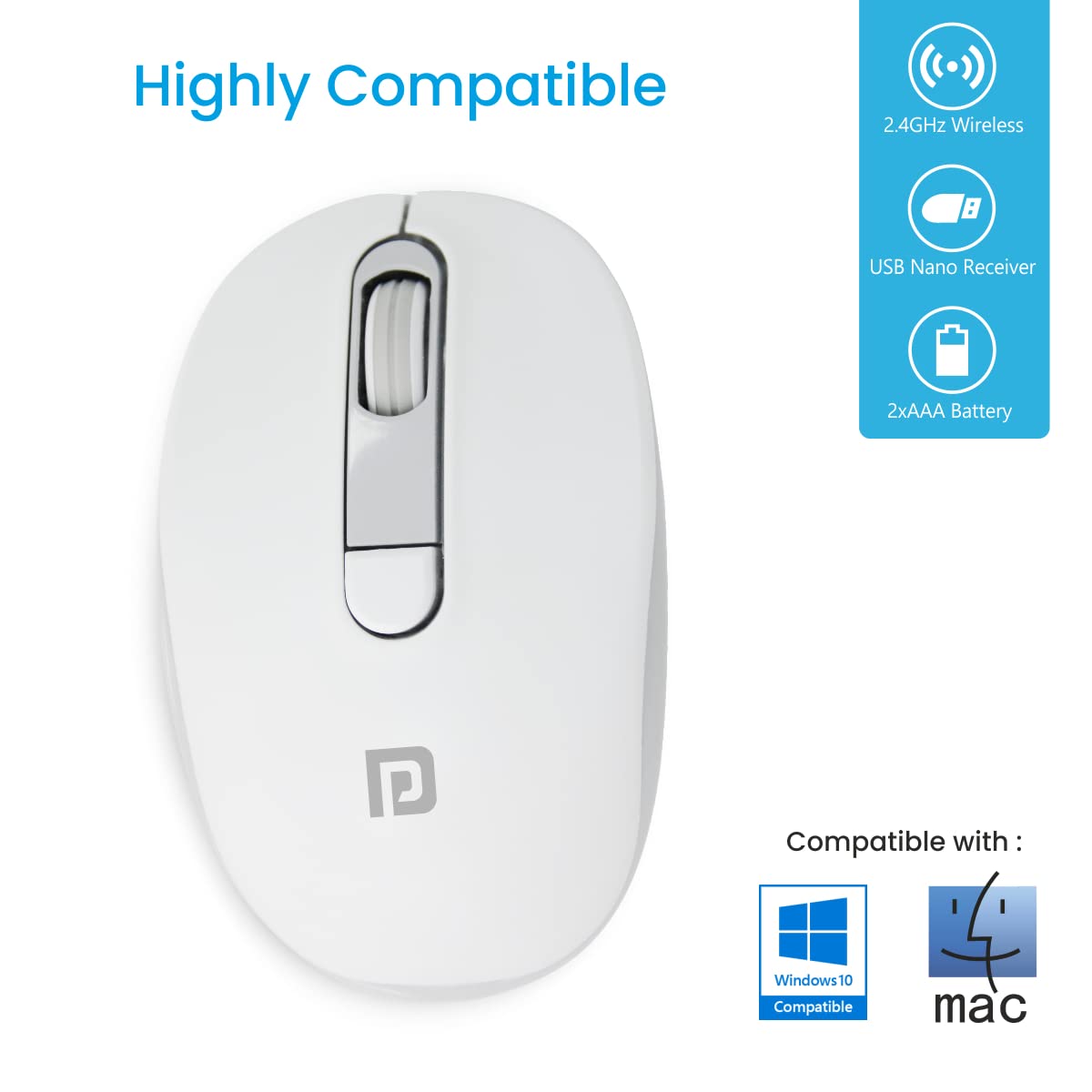 Portronics Toad 11 Wireless Mouse, 2.4 GHz Connectivity with USB Nano Dongle, Adjustable DPI Up to 1600, Ambidextrous for Laptop, MacBook, PC (Grey)