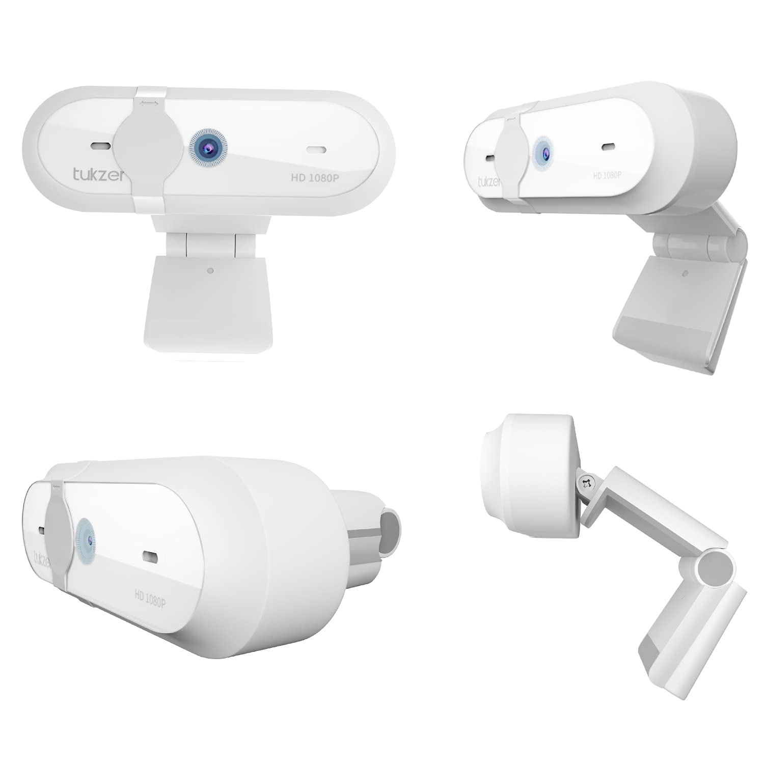 Tukzer 2.1 MP Optical Full HD 1080P Web Camera, CMOS Webcam with Microphone| Privacy Cover| Auto-Focus| 360° Rotatable, Tripod Ready Mount | Plug-n-Play USB for Windows, Mac (White)