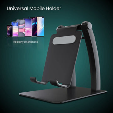 Portronics Modesk Burj Mobile Holding Tabletop Stand 180 Degree View I Metal Body I Wide Compatibility I Anti Skid Design (Black)