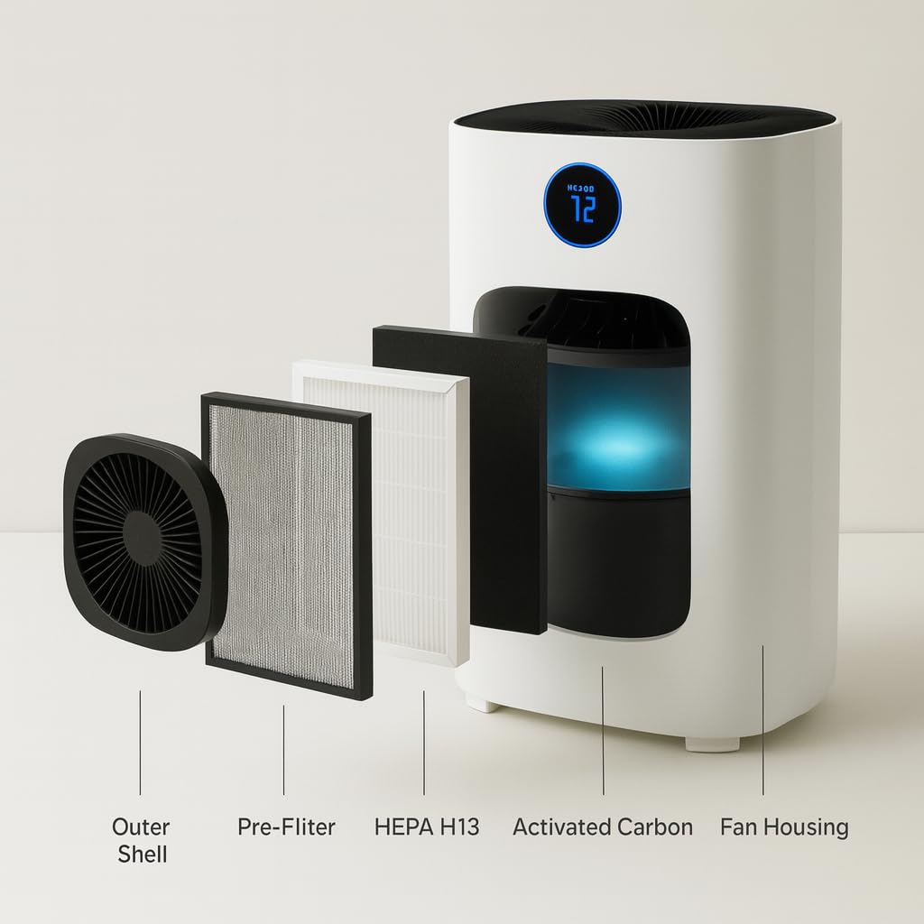 Car-rier Air One AP2006 Air purifier for bedroom and living room for home use with HEPA H13 air filter up to 300 sq ft 260 m3 h CADR PM2.5 display auto sleep and turbo modes quiet 20W