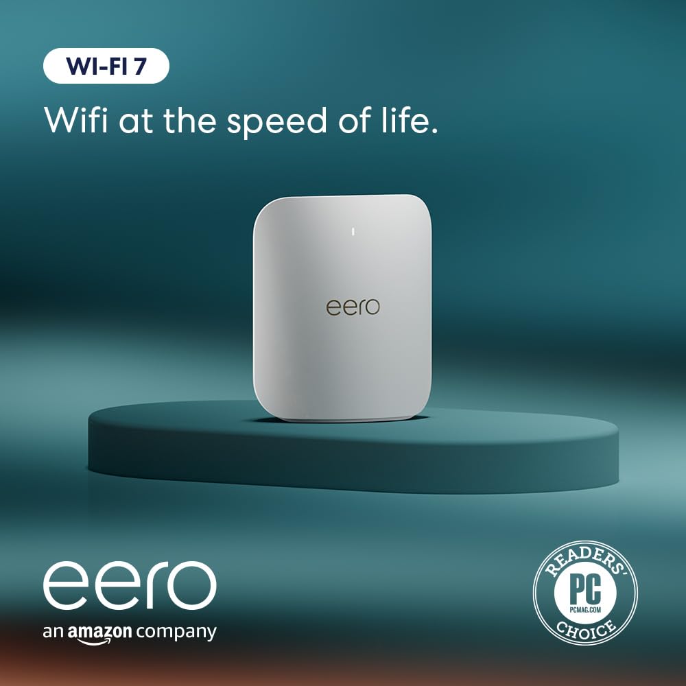 Amazon eero Pro 7 with 1 month free eero Plus (auto-renews) - Supports internet plans up to 5 Gbps, Coverage up to 2,000 sq. ft., Connect 200+ devices, 1-pack