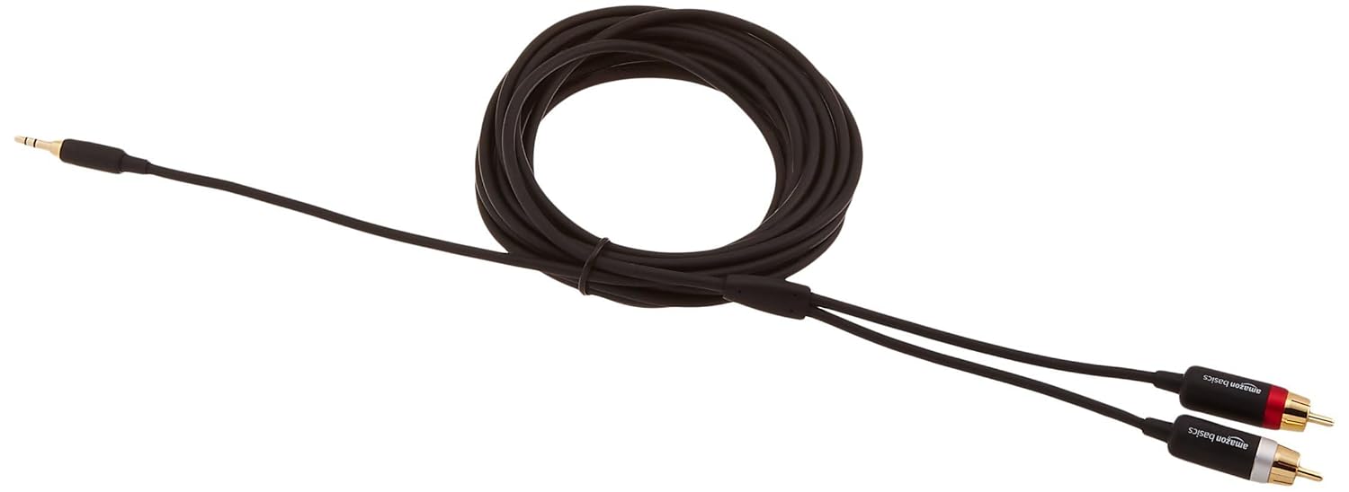 Amazon Basics 3.5mm to 2-Male RCA Adapter Cable For Tablet, Smartphone (Black, 15 feet)