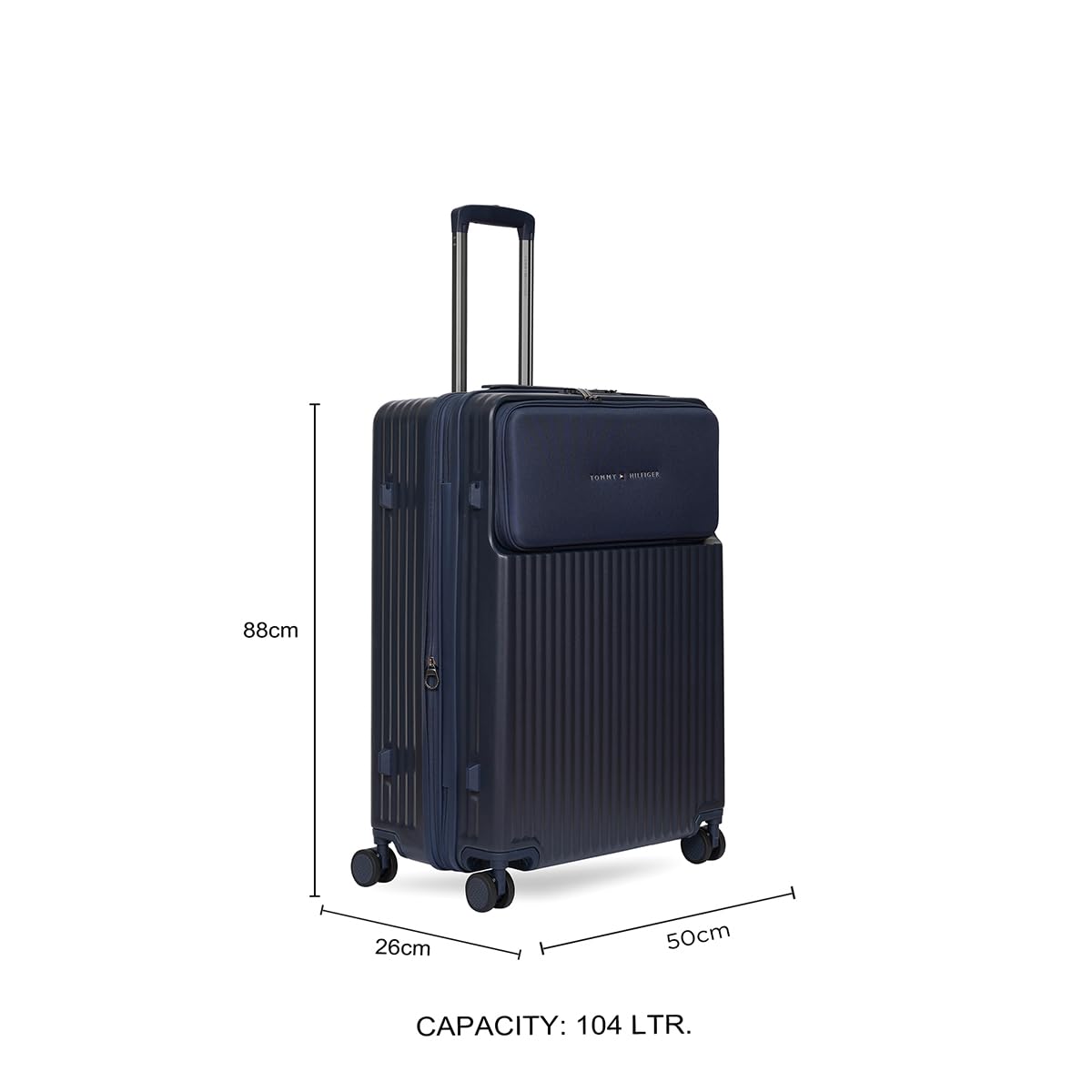 Tommy Hilfiger Pittsburg Unisex Hard Luggage - Navy 80CM Large Suitcase | Polycarbonate | Dual TSA Concealed Lock | 104 LTR Capacity | 2 Compartment | Water Resistant | 15 Inch Laptop Sleeve