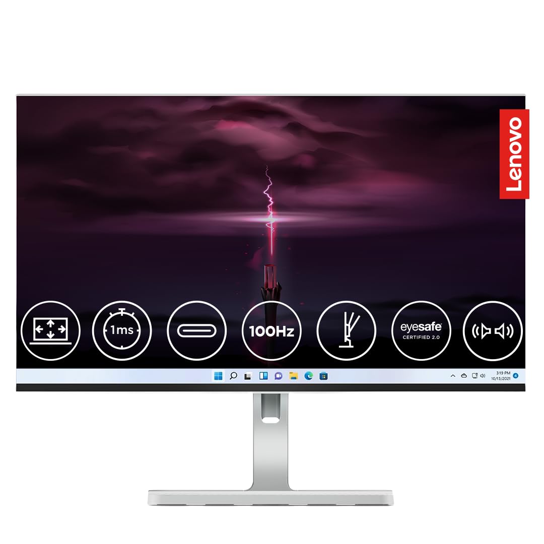 Lenovo L-Series 24 inch (60.4cm) FHD IPS Monitor| 100Hz, 1ms, FreeSync, 3Wx2 Speakers, 4xUSB-A, 1xUSB-C, 1x HDMI, PD-45W, Tilt, Swivel,Pivot Height Adjust Stand: for Home & Office use, Grey, L24m-4A