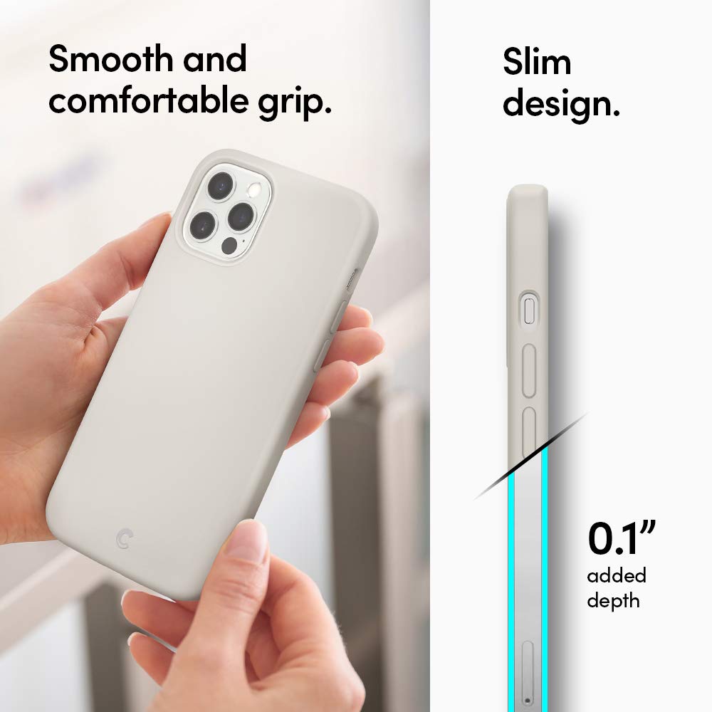 CYRILL Spigen [Silicone Collection] iPhone 12 / iPhone 12 Pro (2020) Case Cover, Soft Gel Fully Body Protection Smooth Back Cover for iPhone 12 / iPhone 12 Pro - Stone, Beige