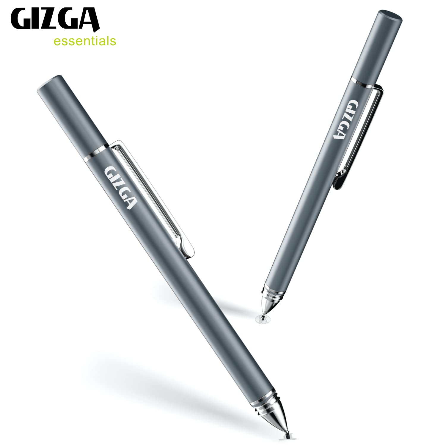 GIZGA Capacitive Stylus Pen for Smartphone/Tablet/iPad/Pro/Air/iPhone/iOS/Android/All Touch Screens Devices| Fine Point Disc Tip, Lightweight Aluminum Body Magnetic Cap Drawing Writing (Grey