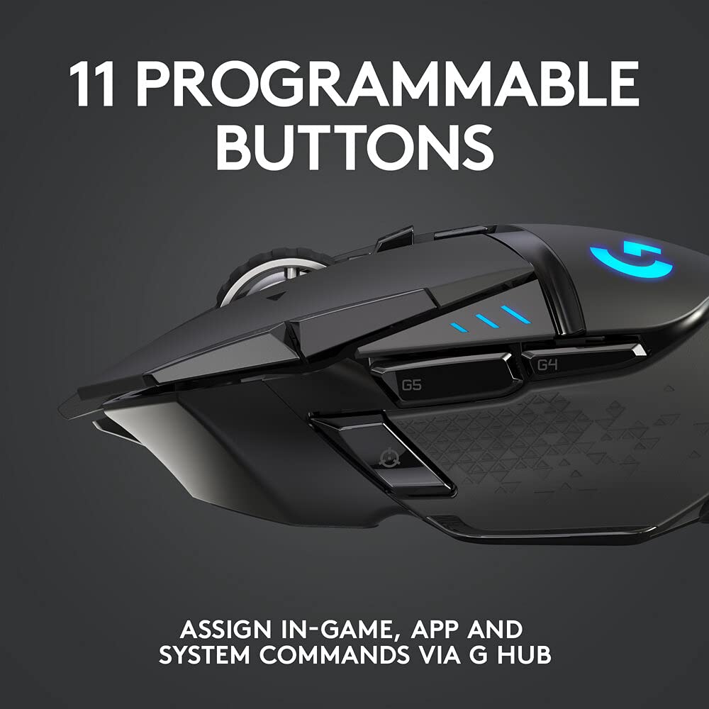 Logitech G502 Lightspeed Wireless Gaming Mouse, Hero 16K Sensor, 16,000 DPI, RGB, Adjustable Weights, 11 Programmable Buttons, Long Battery Life, On-Board Memory, PC/Mac - Black