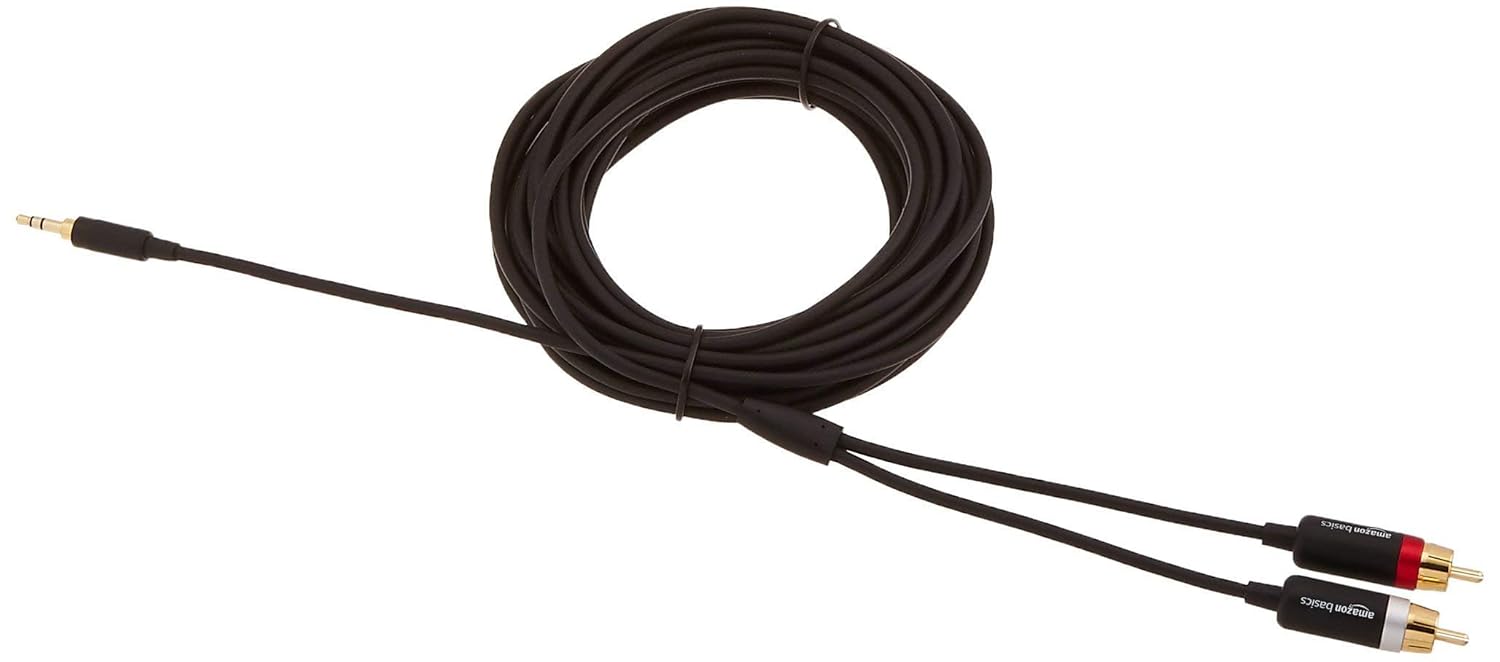 AmazonBasics 3.5mm to 2-Male RCA Adapter cable - 25 feet, Black