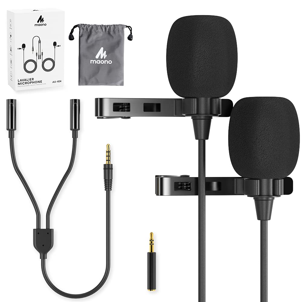 Maono AU-404 Auxiliary USB Omnidirectional Dual Collar Lavalier Condenser Microphone For Mobile, PC, YouTube Recording, Singing, Vlogging (Black)
