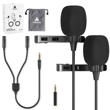 Maono AU-404 Auxiliary USB Omnidirectional Dual Collar Lavalier Condenser Microphone For Mobile, PC, YouTube Recording, Singing, Vlogging (Black)