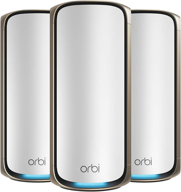 NETGEAR Orbi 970 Series Quad-Band WiFi 7 Mesh Network System (RBE973S), Router + 2 Satellite Extenders, Security Features, Up to 27Gbps, Covers Up to 10,000 sq. ft., 200 Devices, 10 Gig Internet Port