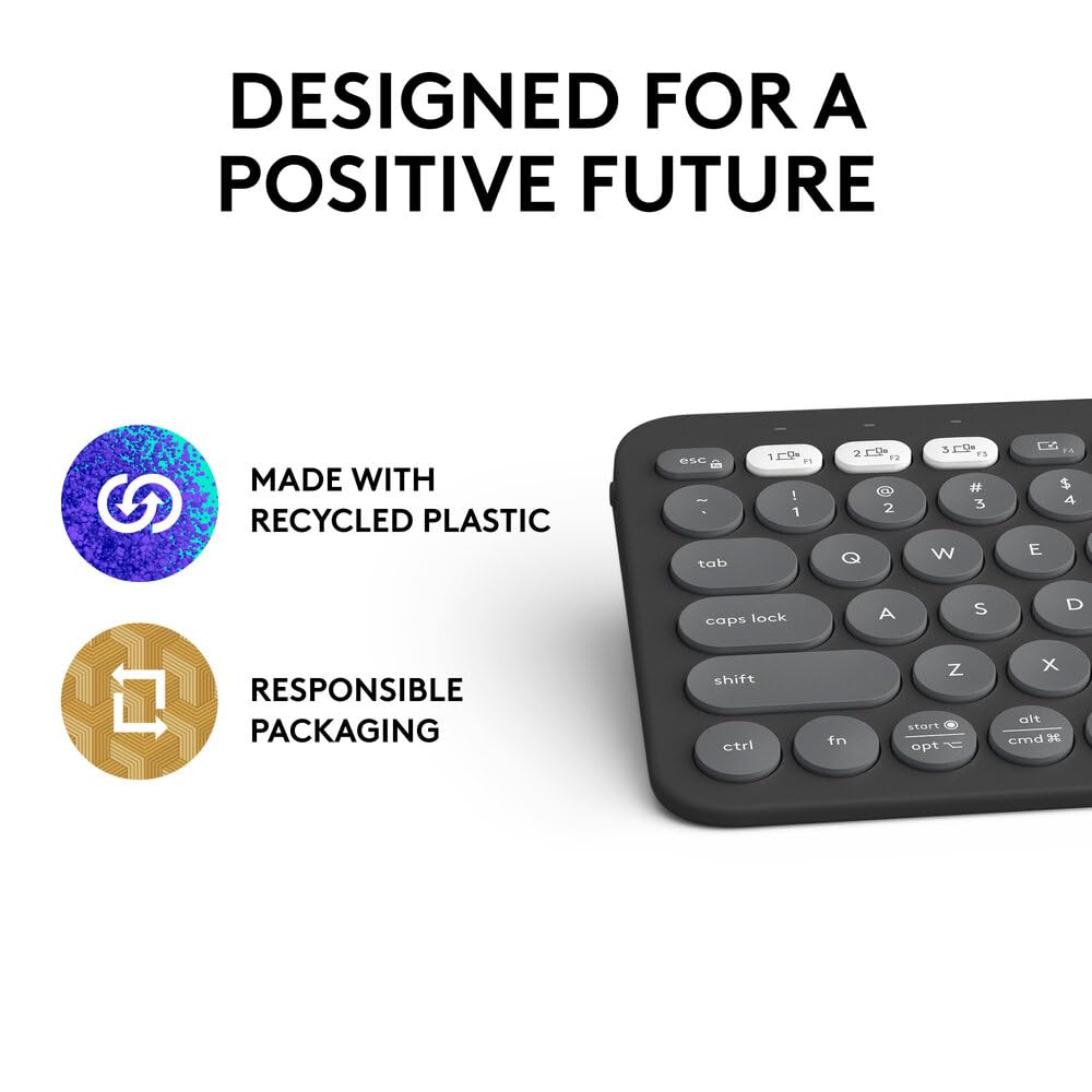 Logitech Pebble Keys 2 K380s, Multi-Device Bluetooth Wireless Keyboard with Customisable Shortcuts, Slim and Portable, Easy-Switch for Windows, macOS, iPadOS, Android, Chrome OS - Tonal Graphite