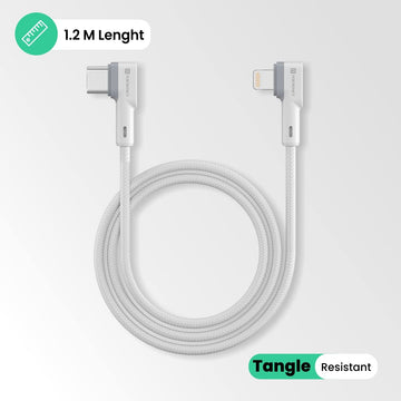 Portronics Konnect L 20W PD Quick Charge Type-C to 8-Pin USB Mobile Charging Cable, 1.2M, Tangle Resistant, Fast Data Sync(White)