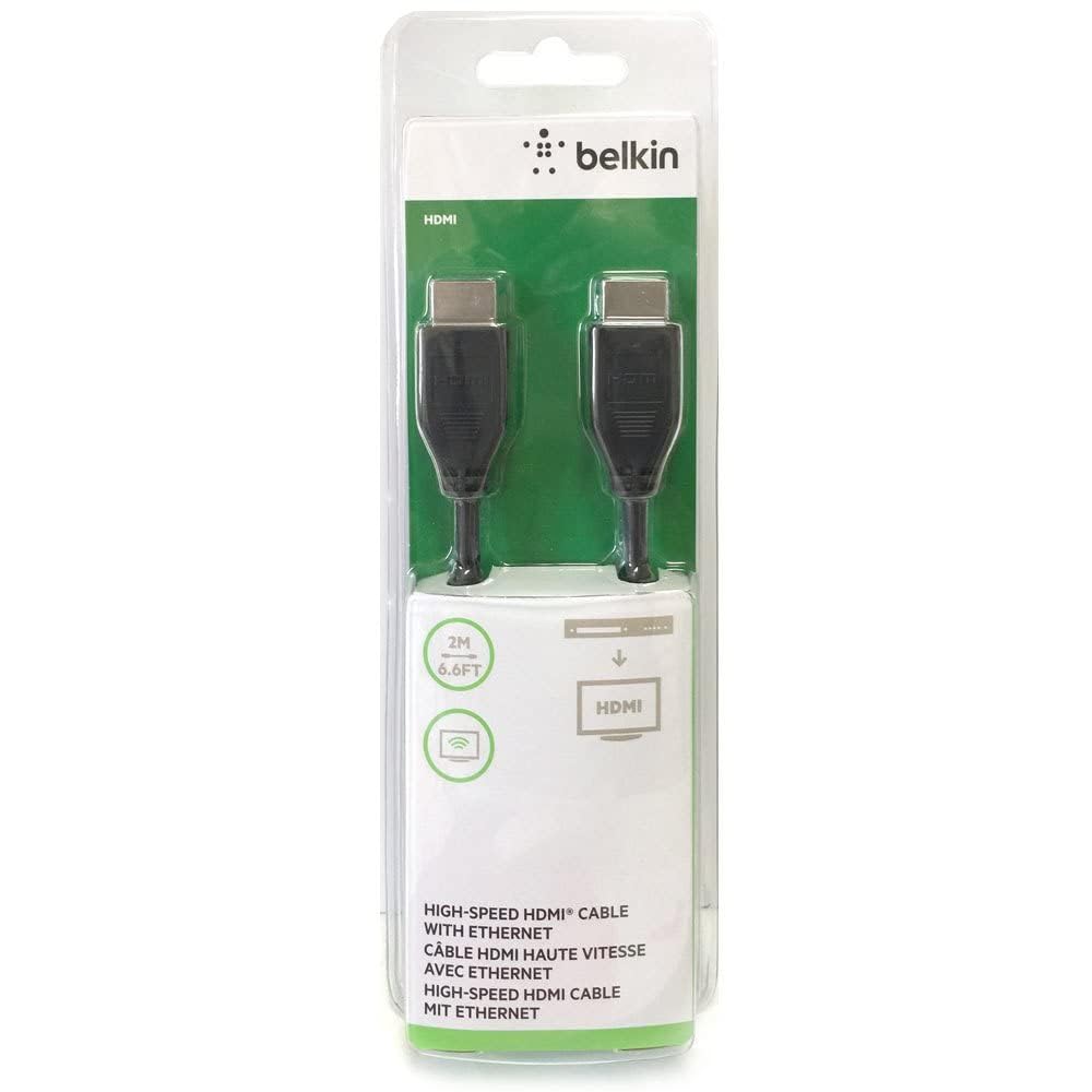 Belkin 2 Meter (6.6 Feet) High-Speed Nickel-Plated HDMI Cable, Supports 3D, 4K, 1080p, Audio Return and Ethernet for TV - Black