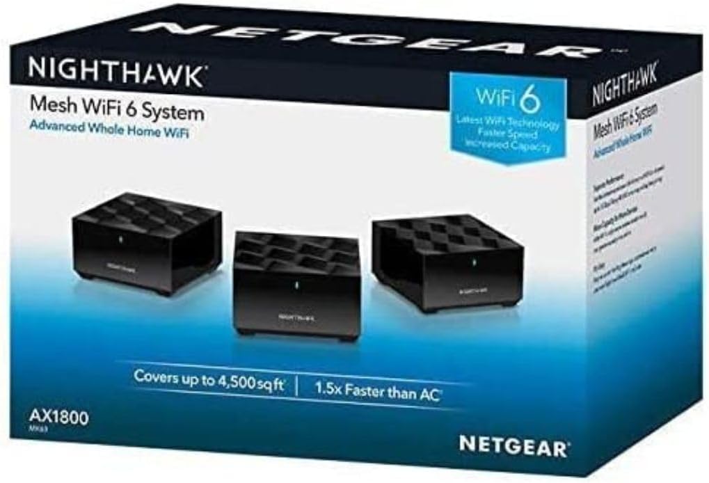 Netgear Nighthawk Whole Home Mesh WiFi 6 System, 3-Pack , BLK (Renewed)