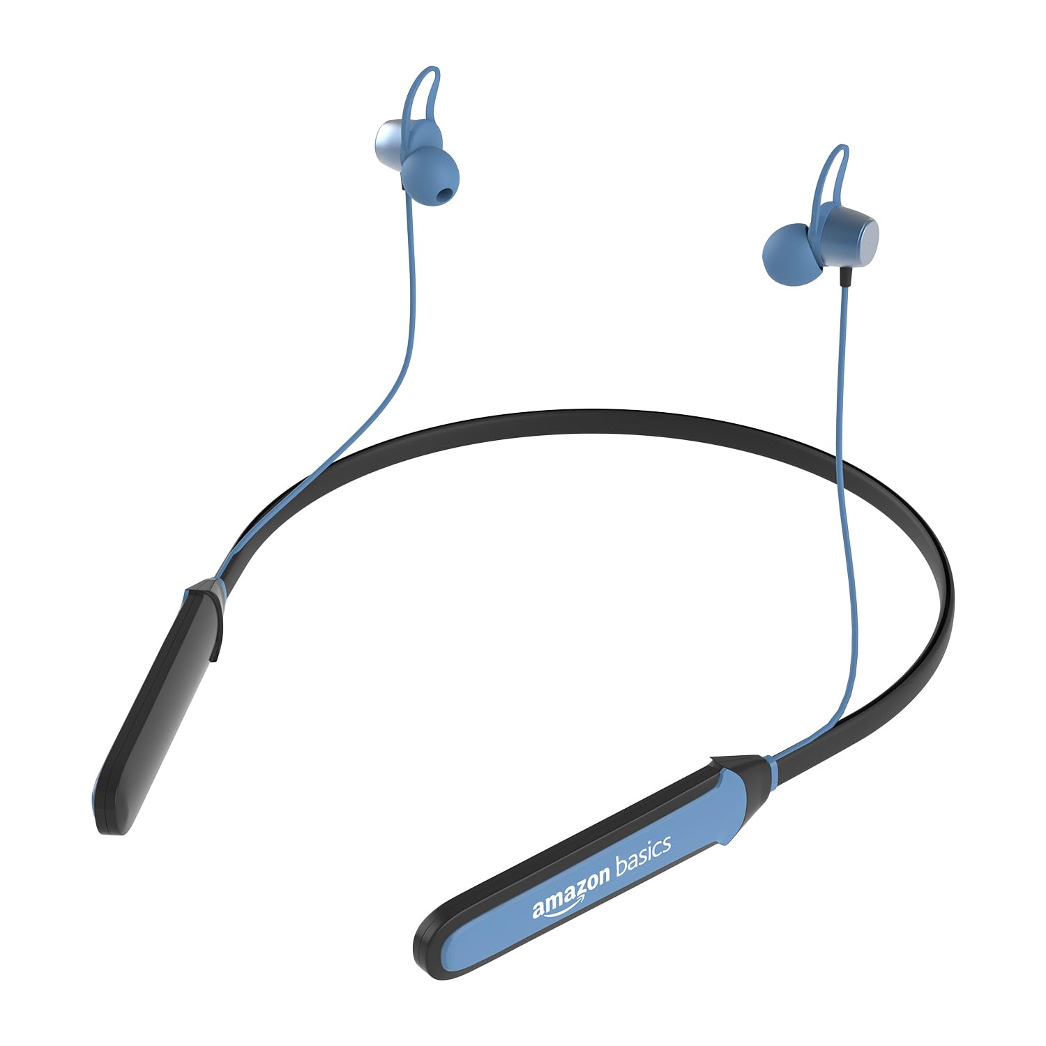 amazon basics Bluetooth 5.0 Neckband with Magnetic Earbuds | Up to 30 Hours Playtime | Voice Assistant | Dual Pairing | IPX6 Rated (Blue+Black)