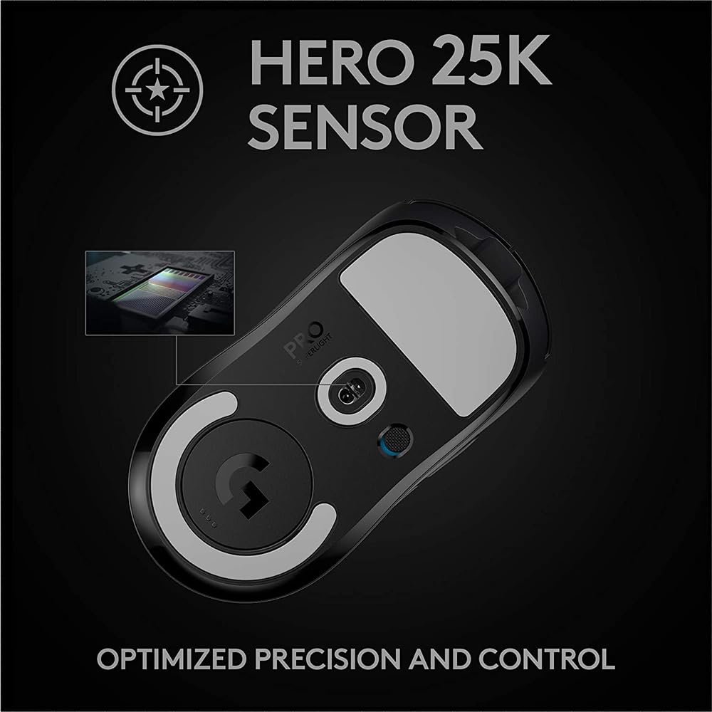 Logitech G PRO X Superlight Wireless USB Gaming Mouse, Ultra Lightweight 63 g, Hero 25K Sensor, 25, 600 DPI, 5 Programmable Buttons, Long Battery Life, for Esports, Compatible with PC/Mac-Black