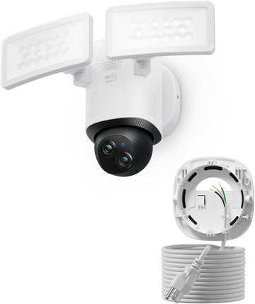 eufy Floodlight Camera E340 with AC Cable, Security Camera Outdoor, 360° PTZ, 24/7 Recording, 2.4G/5G Wi-Fi, 2000 LM, Motion Detection, Built-in Siren, Dual Cam, HB3 Compatible, No Monthly Fee