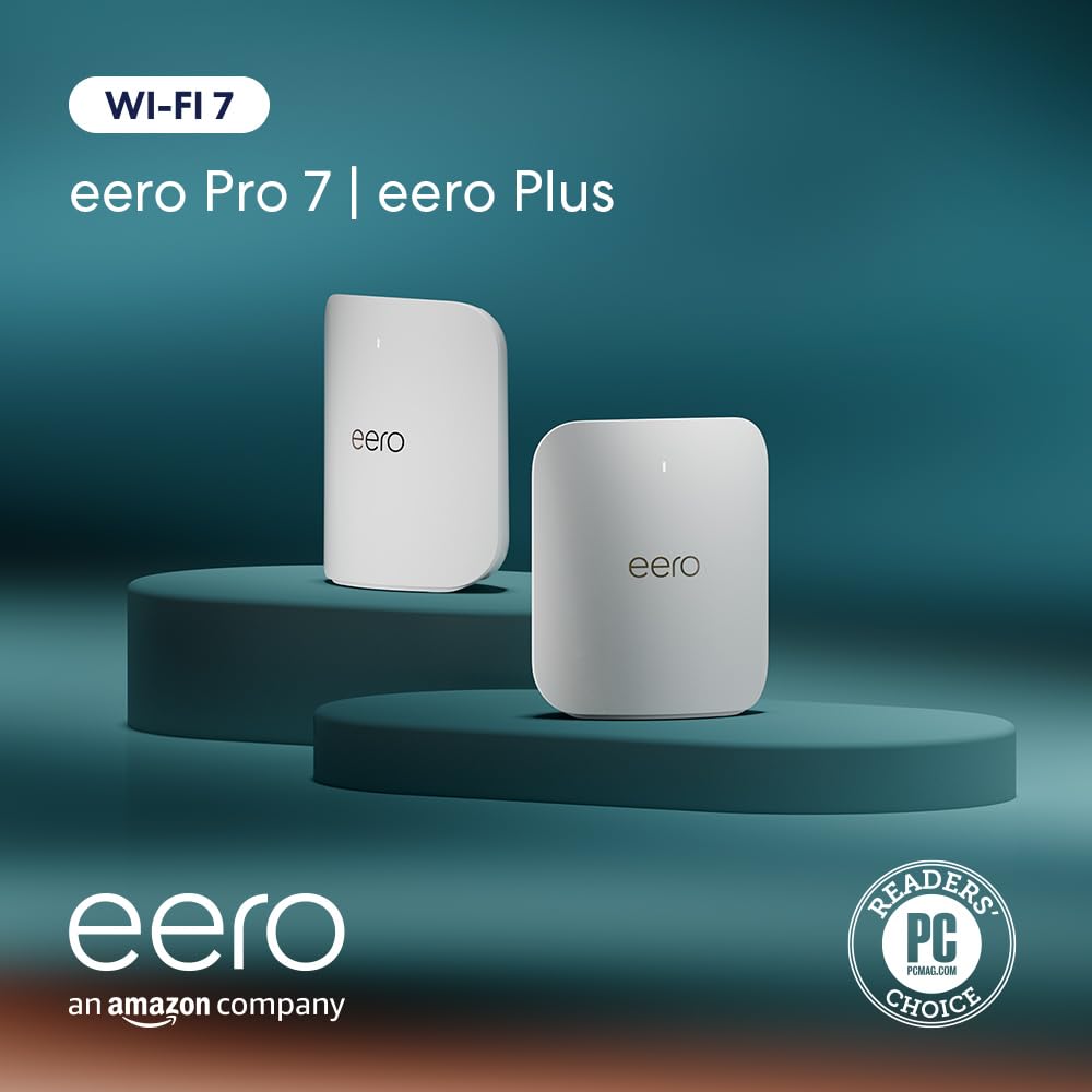 Amazon eero Pro 7 with 1 month free eero Plus (auto-renews) - Supports internet plans up to 5 Gbps, Coverage up to 2,000 sq. ft., Connect 200+ devices, 1-pack