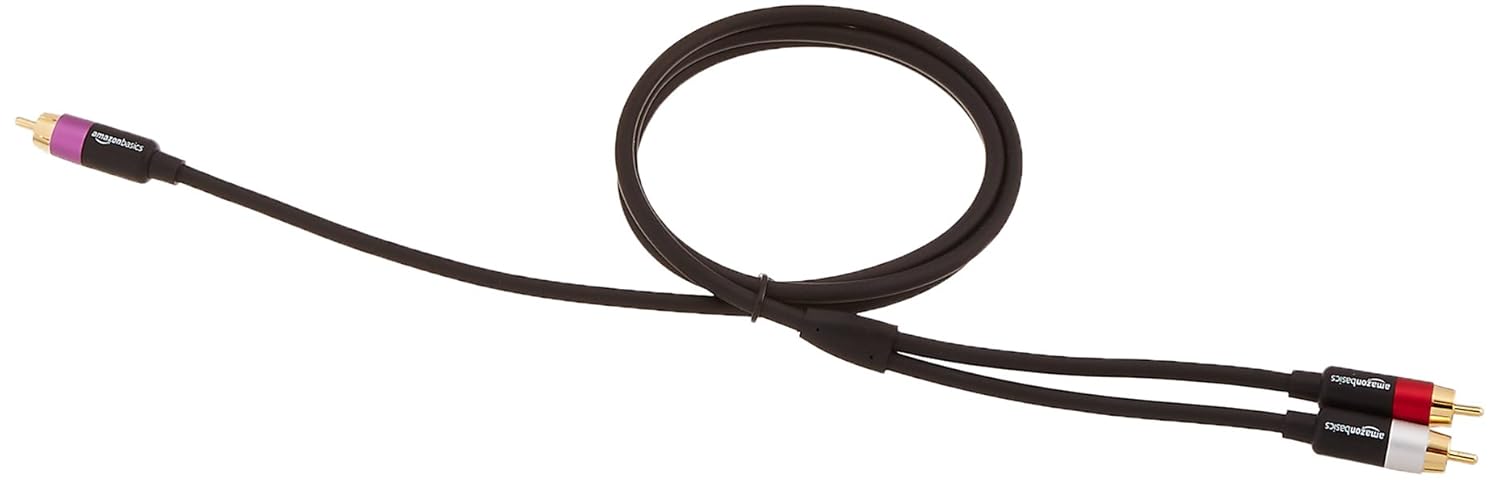 amazon basics 1-Male To 2-Male Rca Audio Interconnects For Dvd Player, Television - 4 Feet, 1-Male To 2-Male (Black, Red, Purple, Silver), Black