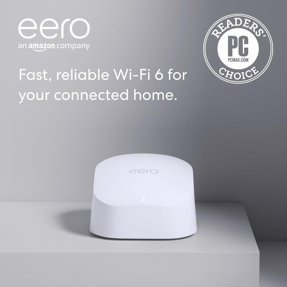 Amazon eero 6 mesh wifi system - Supports internet plans up to 500 Mbps, Coverage up to 4,500 sq. ft., Connect 75+ devices, 3-pack (1 router + 2 extenders)