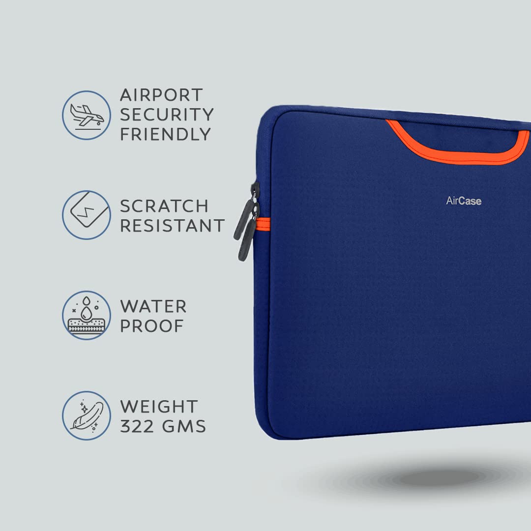 AirCase Premium Laptop Bag with Handle fits Upto 15.6" Laptop/MacBook, Wrinkle Free, Padded, Waterproof Light Neoprene case Cover Sleeve Pouch, for Men & Women, Blue- 6 Months Warranty