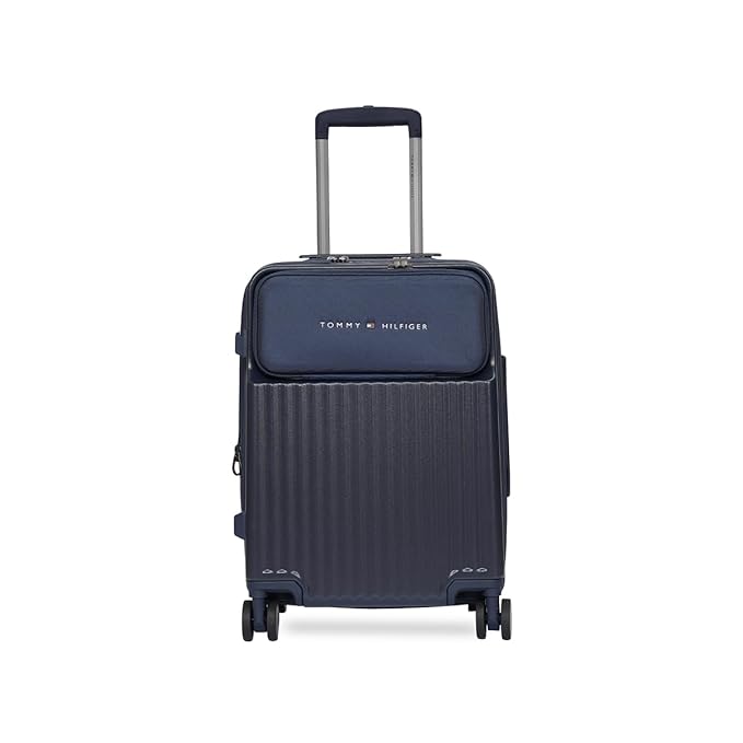Tommy Hilfiger Pittsburg Unisex Hard Luggage - Navy 66CM Cabin Suitcase | Polycarbonate | Dual TSA Concealed Lock | 70 LTR Capacity | 2 Compartment | Water Resistant | 15 Inch Laptop Sleeve