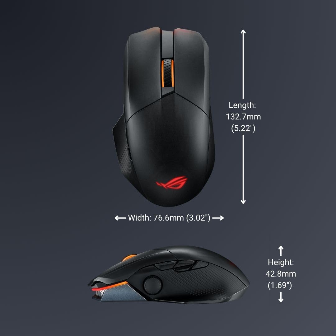 Asus ROG Chakram X Origin Gaming Mouse, Tri-Mode connectivity (2.4GHz RF, Bluetooth, Wired), 36000 DPI Sensor, 11 programmable Buttons, Detachable Joystick, Paracord Cable, Black