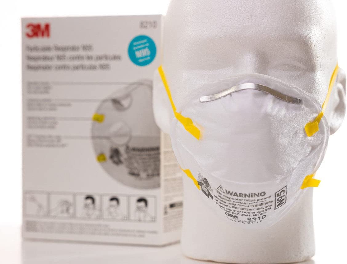 3M 8210 Disposable Respirator N95 Face Mask, Non Woven Fabric, Metal Nose Clip and Elastic Headband, NIOSH Approved, Particulate Anti Air Pollution Respirator (Pack of 1)