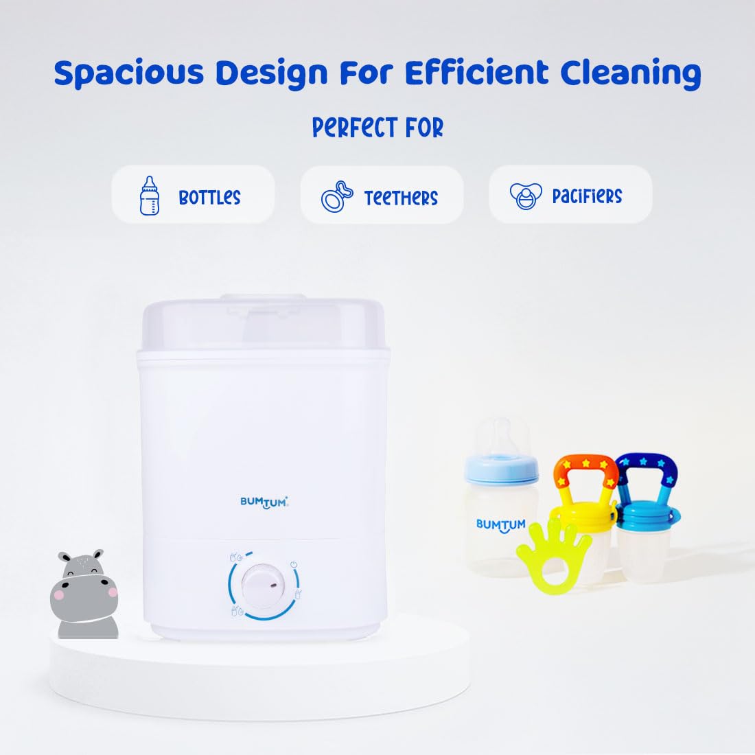 Bumtum Stainless Steel Plate Enhanced Steam Sterilizer with Dryer – Safely Sterilize and Dry All Baby Essentials Including Feeding Bottles, Breast Pump & More (Blue)