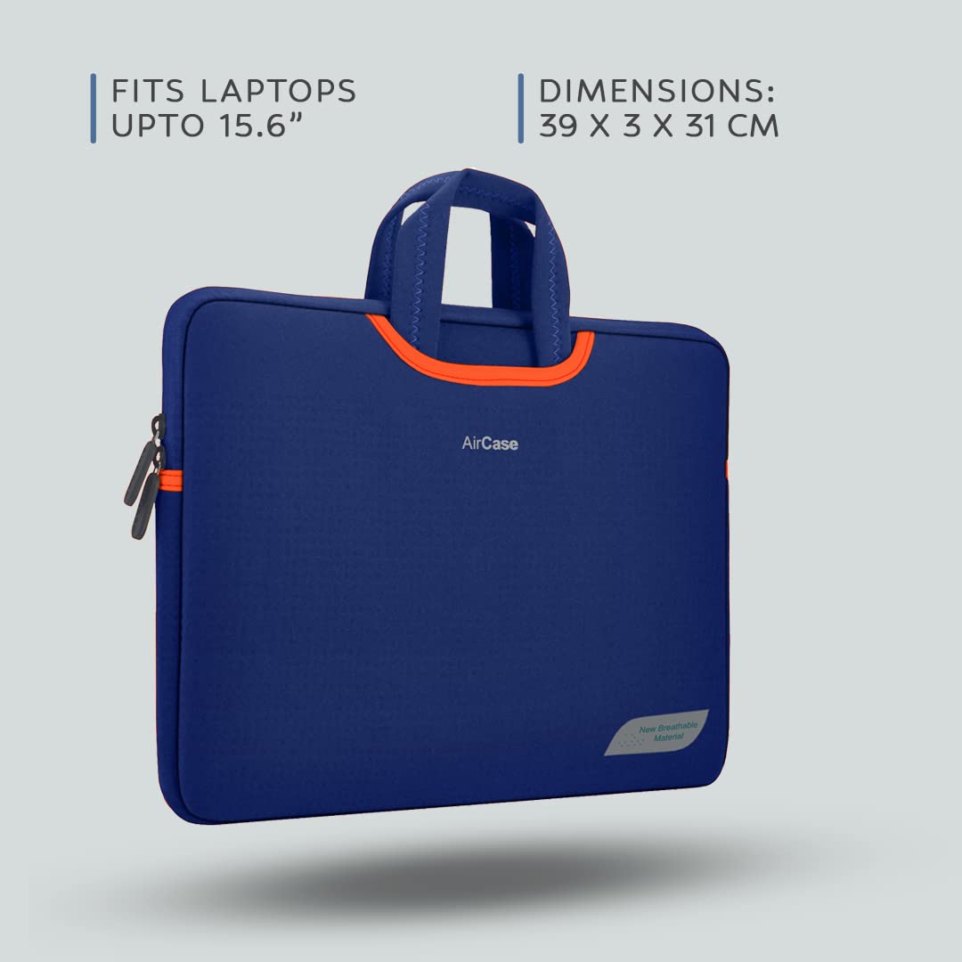 AirCase Premium Laptop Bag with Handle fits Upto 15.6" Laptop/MacBook, Wrinkle Free, Padded, Waterproof Light Neoprene case Cover Sleeve Pouch, for Men & Women, Blue- 6 Months Warranty