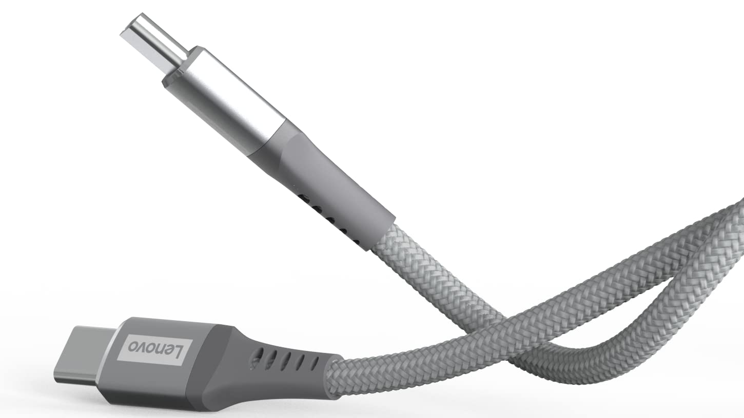 Lenovo Micro USB Cable Tangle-Free Aramid Fiber Braided 1M Cable With 4A Charging & 480 MBPS Data Transmission, Certified 10000+ Bend Lifespan, Metallic Grey