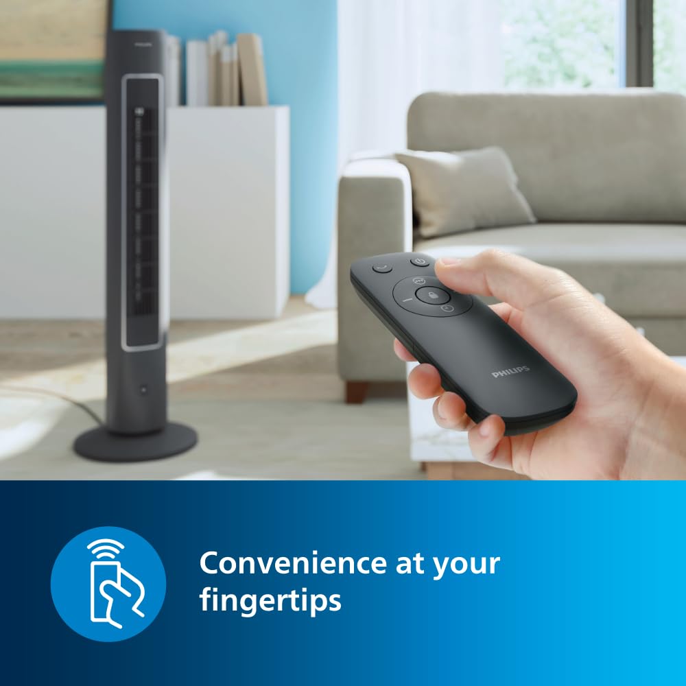 PHILIPS CX 5535/11 High Performance Bladeless Technology Tower Fan with Touchscreen Panel and Remote Control, Quiet Operation, Low Power Consumption and Lightweight Portable Body., Black, 400 mm