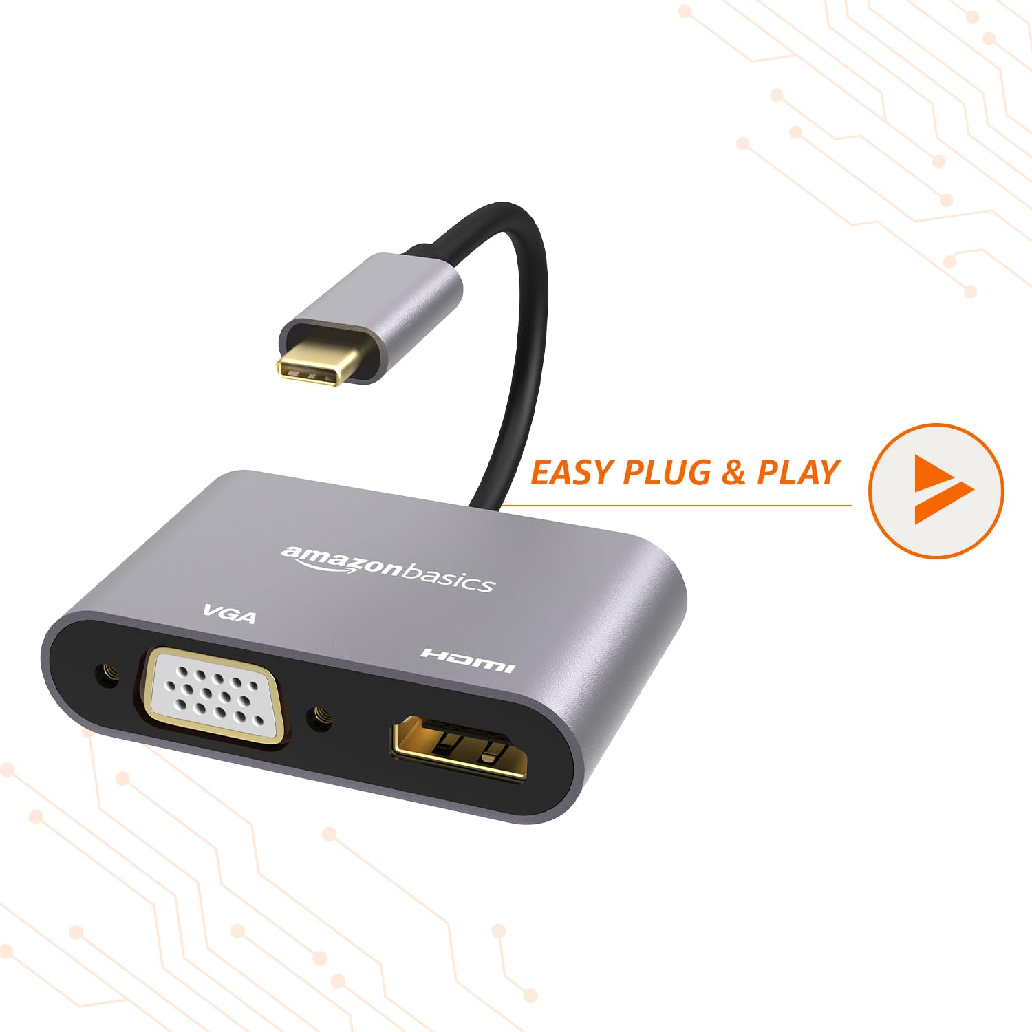 Amazon Basics 4-in-1 Hub Multiport Adapter with HDMI 4K, VGA 1080P, USB 3.0, 100W USB-C PD Port for PC, MacBook, Mac mini, iMac, and Tablet