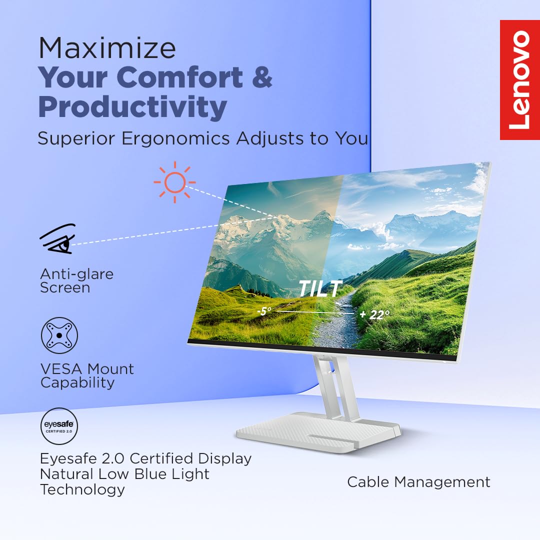 Lenovo L24i-4A, 24 inch (60.45cm), IPS, FHD 1920x1080, 100Hz, Cloud Grey, 1ms, FreeSync, 99% sRGB, 3Wx2 Speakers, HDMI 1.4, VGA, Tilt, Smart Display Customization Artery Monitor