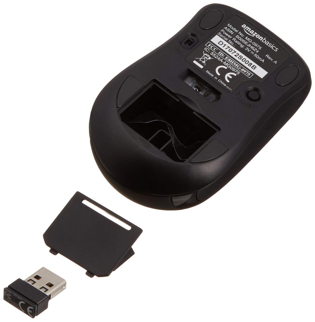 AmazonBasics Wireless Mouse with Nano Receiver - Black