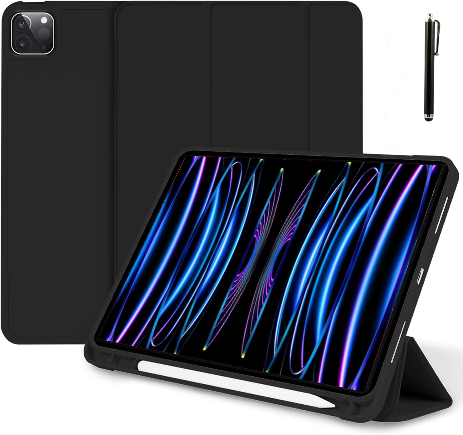 ProElite Smart Case for iPad Pro 12.9 inch 2022/2021 6th/5th Generation [Auto Sleep/Wake Cover] [Left Side Pencil Holder] [Soft Flexible Case with Stylus ] Recoil Series - Dark Green