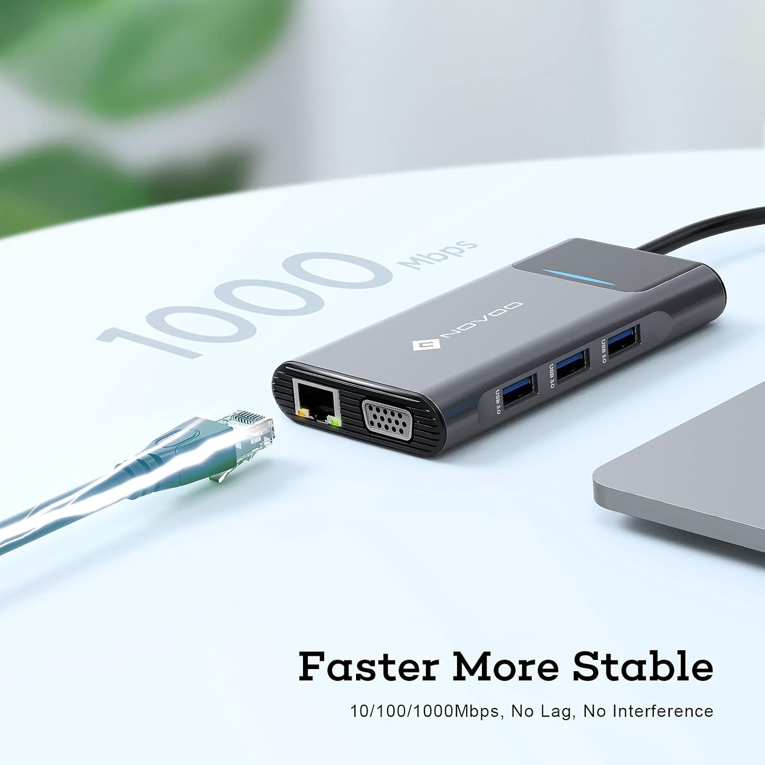 NOVOO 9in1 ProUSB C Multiport 4K HDMI VGA Ethernet 1000Mbps, 100W PD Charging, 3 USB3.0, SD/TF Slots, Thunderbolt 3 Laptop Dock for MacBook, Windows Laptops, Dark Grey, (NVHUBSN09PLX)