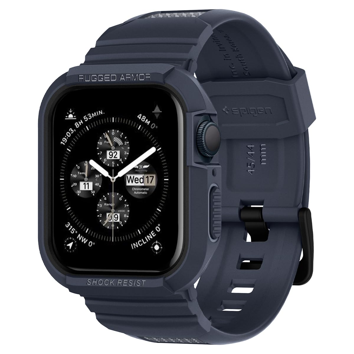 Spigen Rugged Armor Pro for Apple Watch SE3 Series 44mm Case with Strap Band, Series 9/8/7 45mm, SE2/6/SE/5/4 44mm Protective TPU Cover with Strap - Black